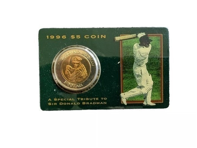 Australia Bradman 5 Dollar Bi Metal Coin on Card of Issue 1996 Issued by RA