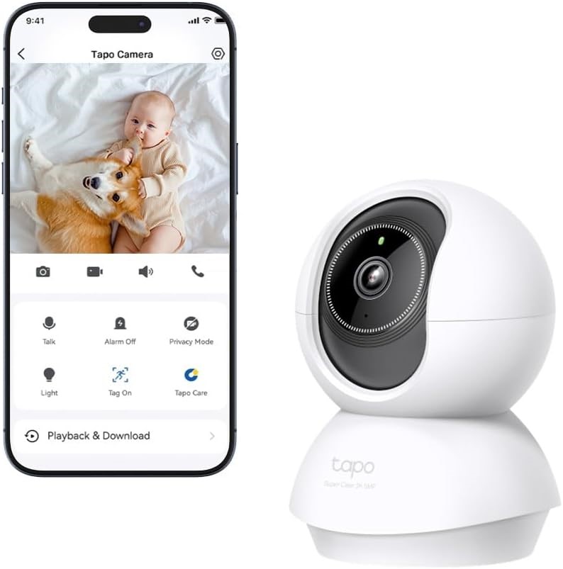 Tapo TP-Link Pan/Tilt AI Home Security Camera, 3K, 5MP, 360°, Free AI Motio