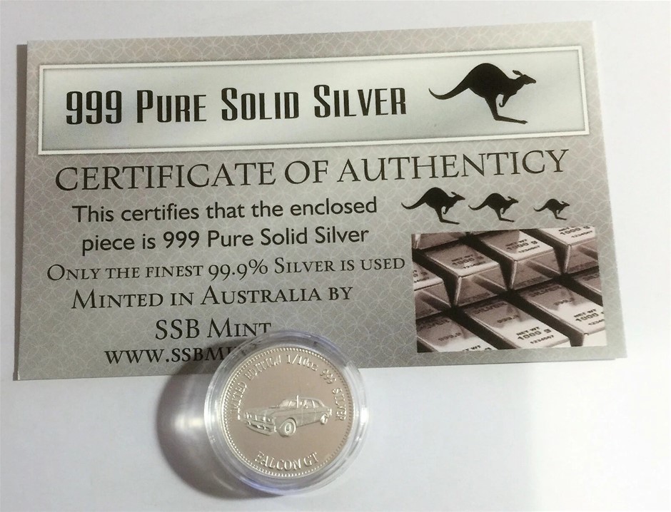 FORD FALCON GT 351 Certified 1/10th Oz (Approx) 999 Pure Silver Bullion Coi