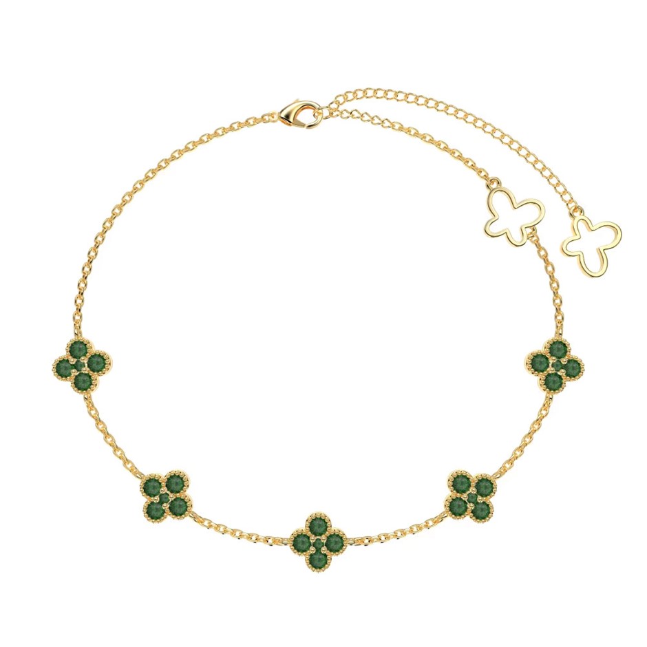 Dainty Four Leaf Clover Simulated Diamonds 925 Silver Tennis Bracelet