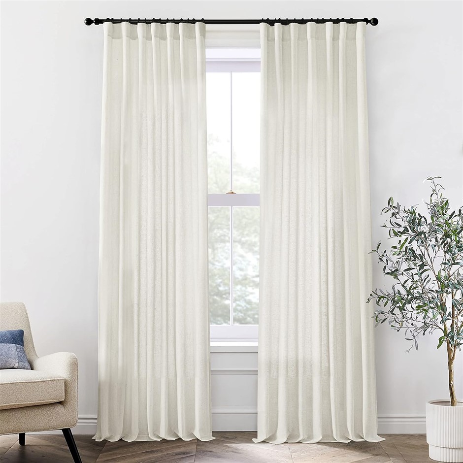 120 Inch Long Linen Light Filtering Semi Sheer Large Tall Window High Ceili