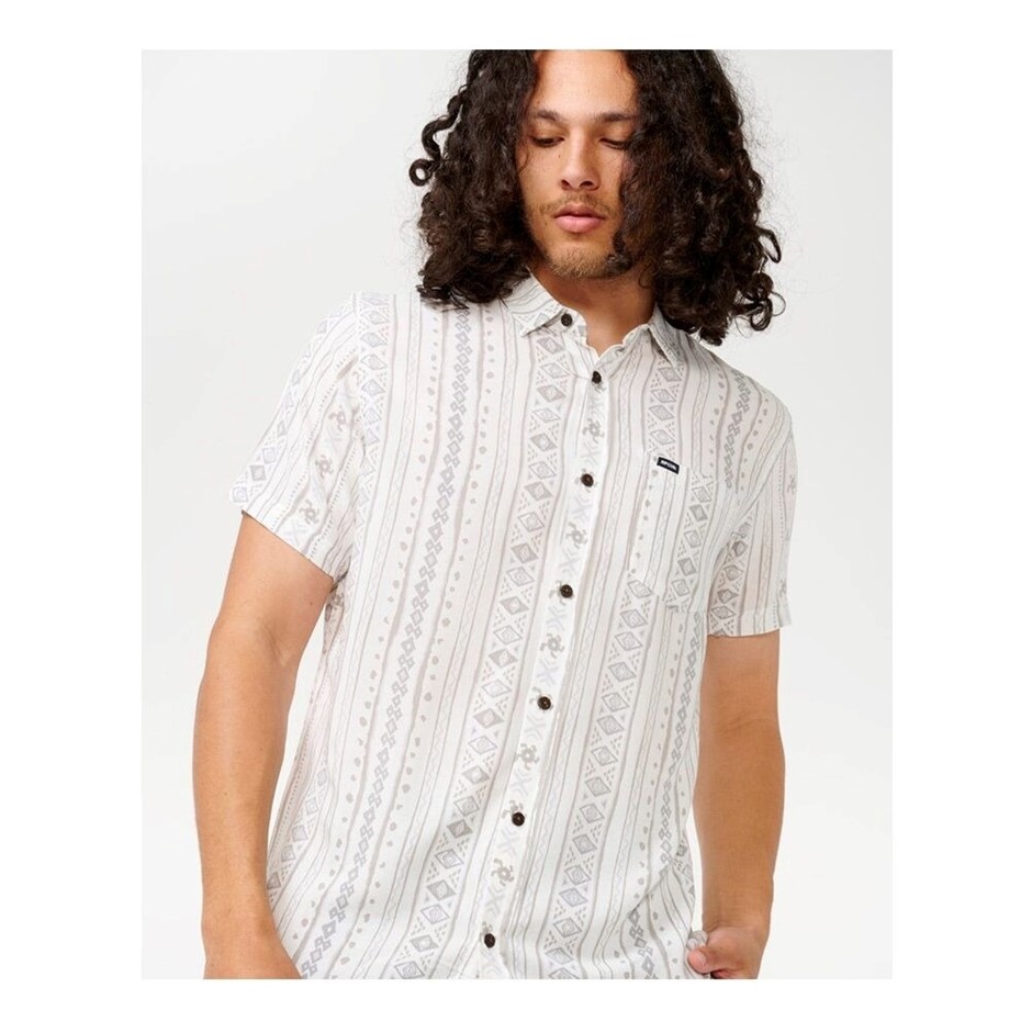 RIP CURL Men's Fun Times Short Sleeve Shirt, Size L, Bone. RRP: $79.99. Bu
