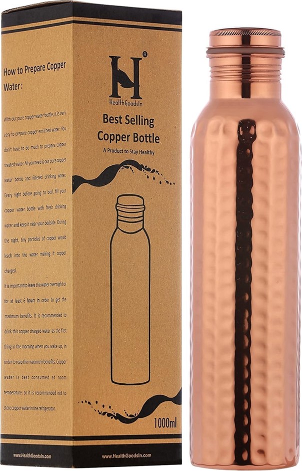 Copper Water Bottle Hammered 1 Litre Bottle