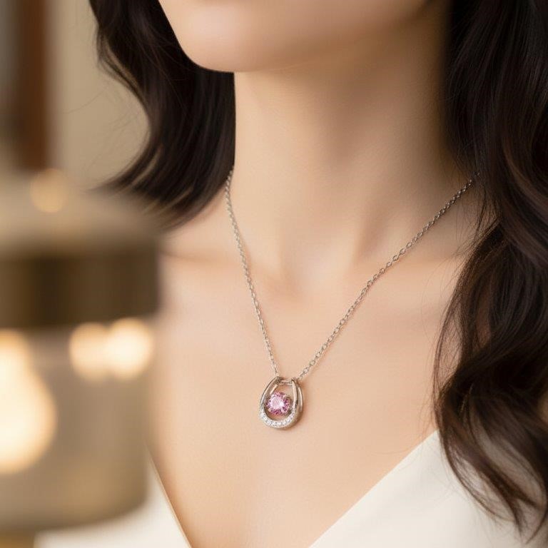 1.0ct GRA Moissanite Pink Brilliant Cut 925 Sterling Silver Pendant