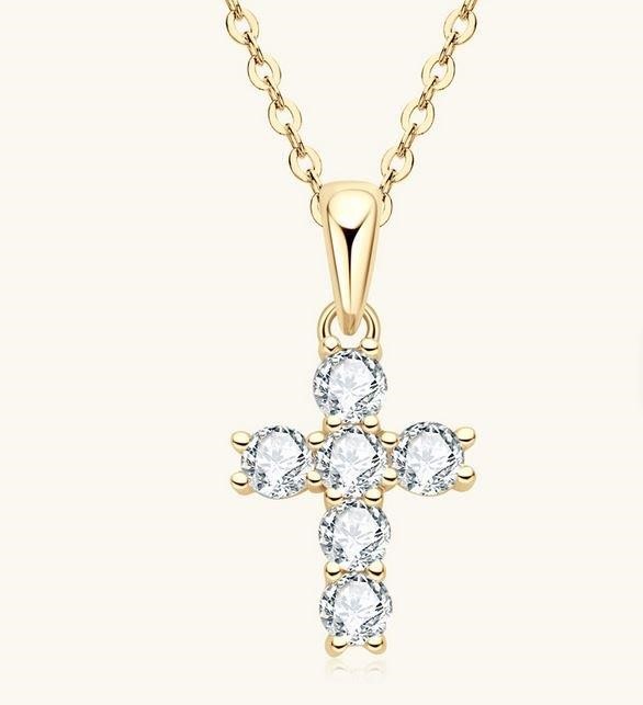 GRA  Moissanite white Brilliant Cut 925 Sterling Silver Cross Pendant-Bonus