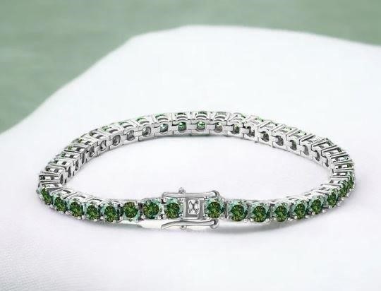 GRA Moissanite Green Brilliant Cut stone Tennis Bracelet -S925-17.5cm-3mm