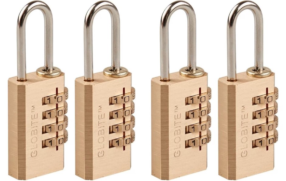 2 x GLOBITE Brass 4 Dial Combination Lock 2 PACK, Brass