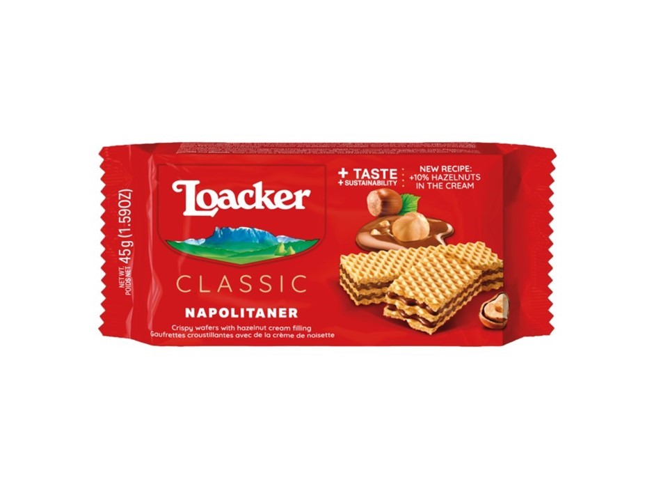 34 x LOACKER Classic Napolitaner Crispy Hazelnut Wafers, 45g Each.
