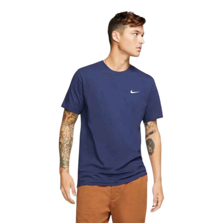 NIKE Men's Embroidered Swoosh Tee, Size S, 100% Cotton, Navy/White (410), B