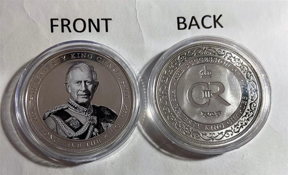 His Majesty King Charles 111 1 oz token 999 Fine Silver Plated B/White