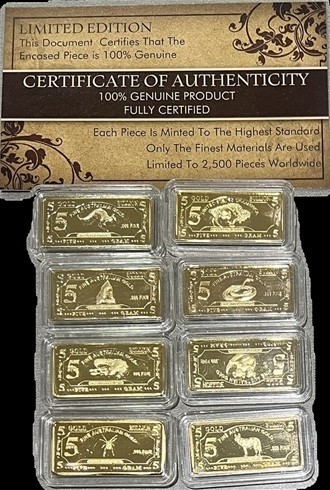 complete set of 8 Rare 2014 5 gram Certified Animal Series T