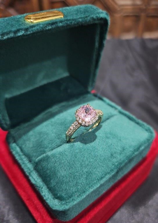 14K/Italy 2.0ct Pink Princess Cut Yellow Gold Ring Warranty Quality-8US