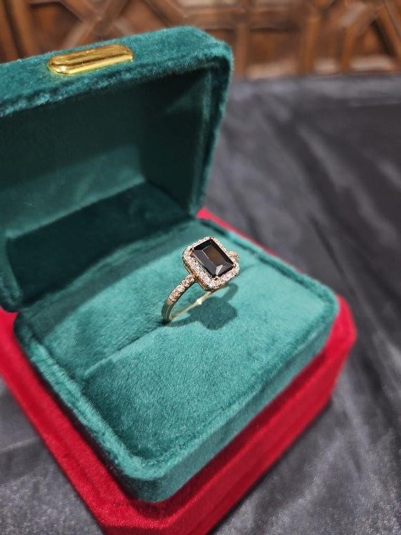 14K/Italy 2.0ct black Emerald Cut Yellow Gold Ring Warranty Quality-6US