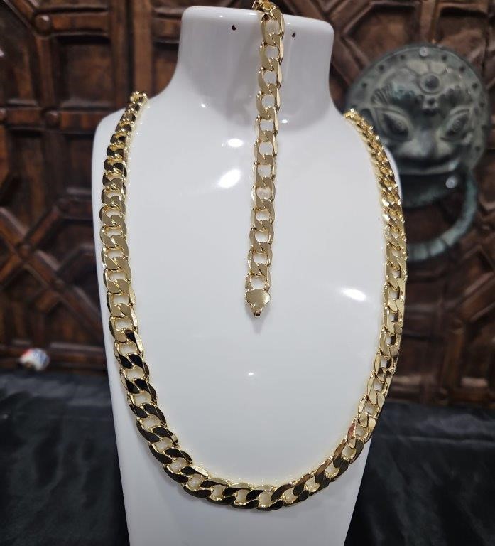 18K/Italy Stamped Set Yellow Gold Filled Chain & Bracelet -Bonus Gift