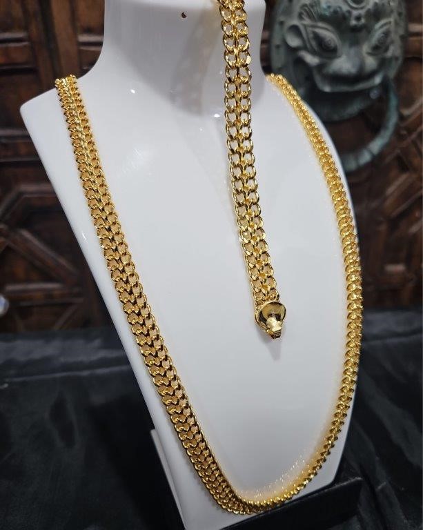 22K/Italy Stamped Yellow Gold Filled Chain & Bracelet-50CM-8MM-Bonus Gift