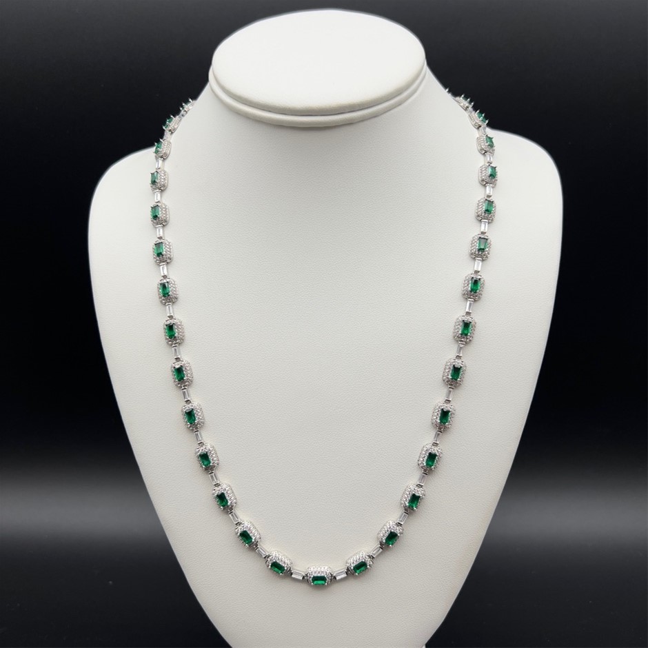18K White Gold-Filled Chain Necklace with Simulated Diamonds - 60.9cm
