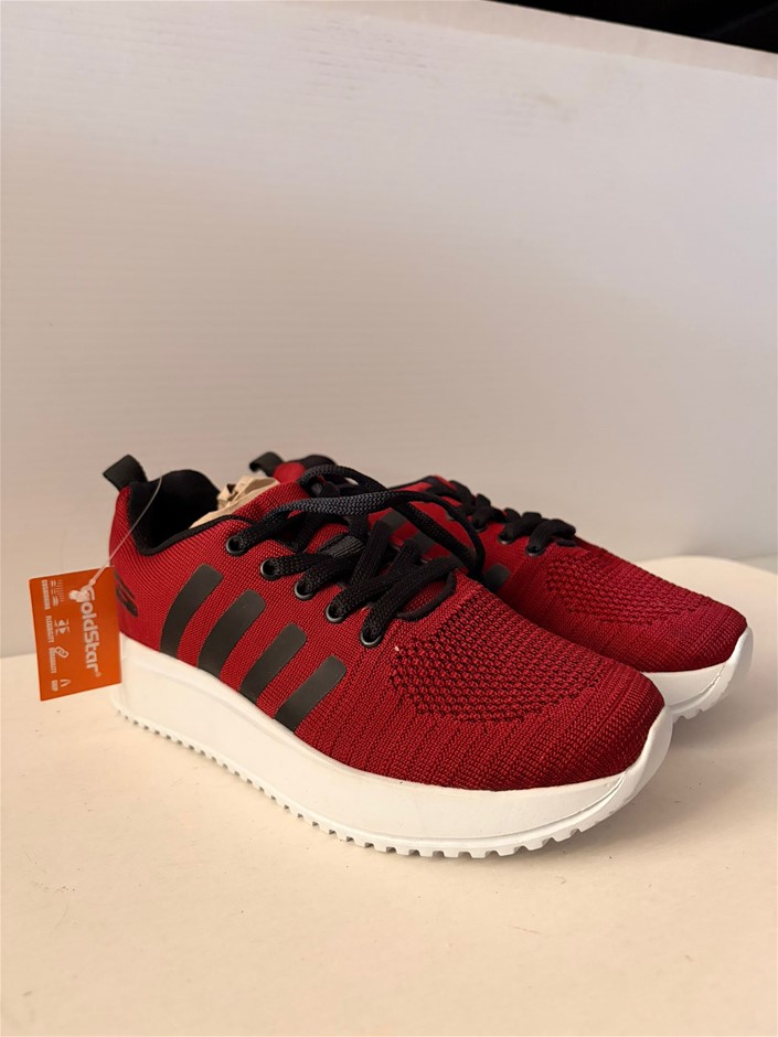 GOLDSTAR Shoes (Red w Black Stripes) (Size: 4)