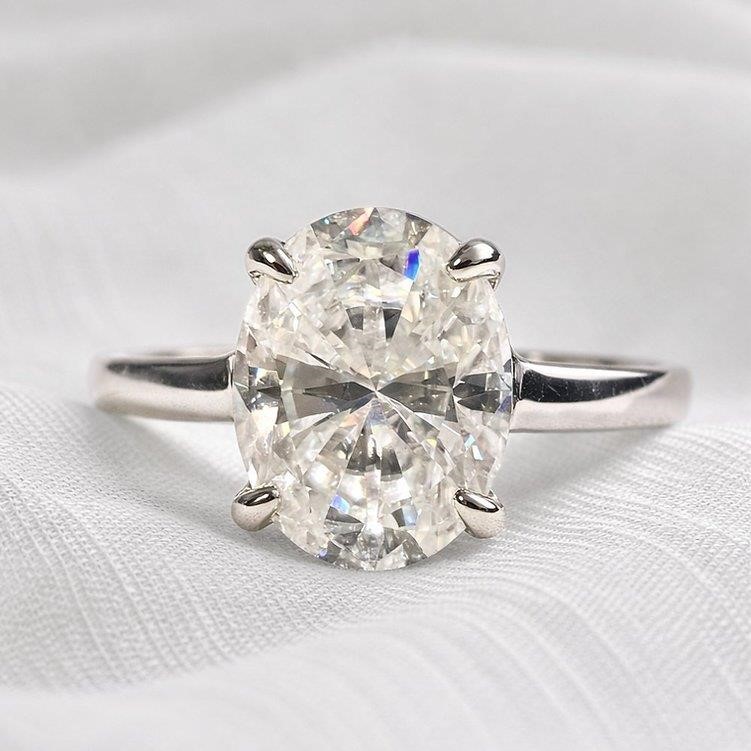 2ct Moissanite Oval Hidden Halo Ring 18K Gold on Solid Sterling Silver
