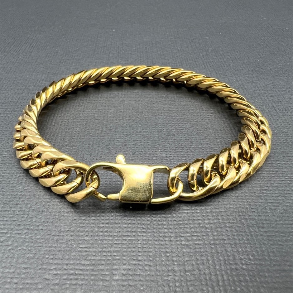 18K Gold-Filled Cuban Chain Bracelet, 9.5MM Wide - 17.8cm