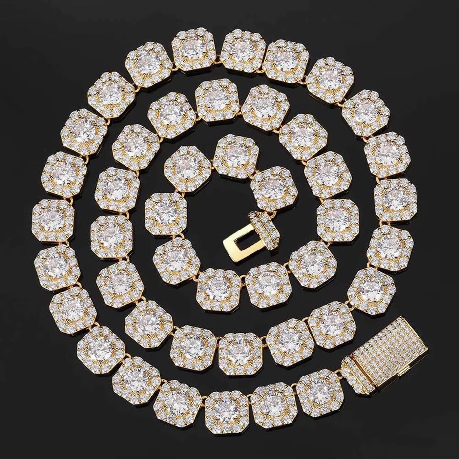 18K Gold - Filled Clustered Necklace Simulated Diamonds, 10MM Wide - 55.8cm