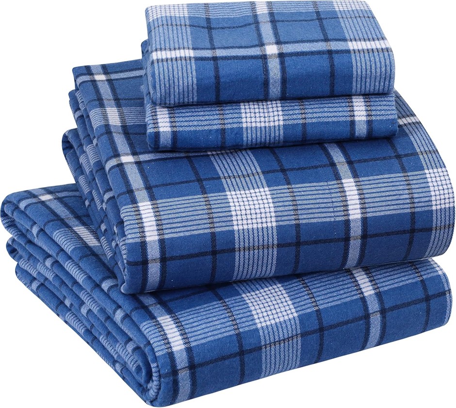 ENVIOHOME Bed Sheets 100% Cotton Flannel Sheet and Pillowcase Set Cozy and