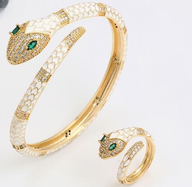 Set 18KGold Filled/Italy Stamped Yellow Snake Bangle & Ring -Bonus Gift