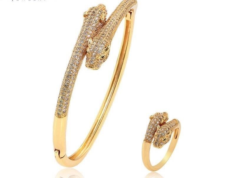 Set 18KGold Filled/Italy Stamped Yellow Dragon Bangle & Ring -Bonus Gift
