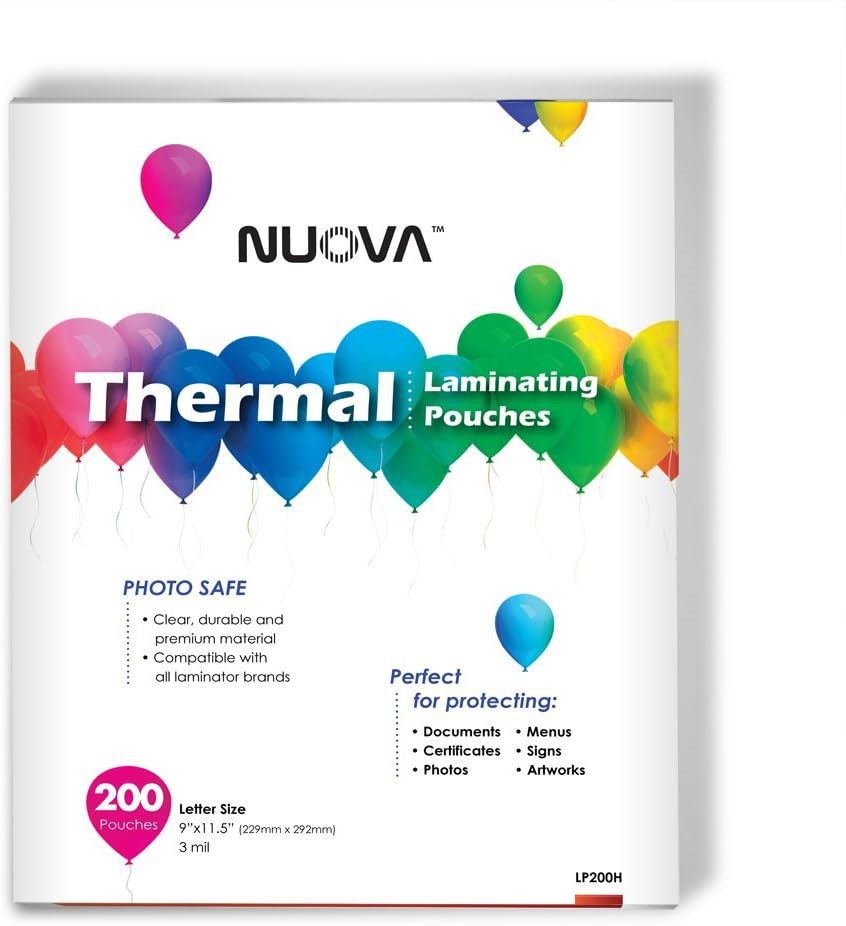 Nuova Premium Thermal Laminating Pouches, 9" x 11.5"/Letter Size/3 mil, 200