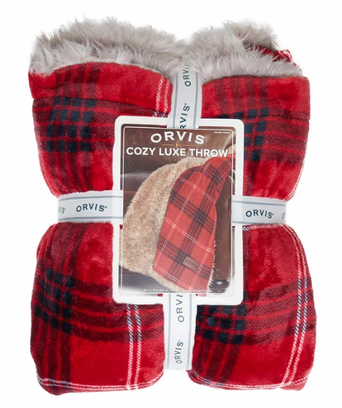 ORVIS Cozy Luxe Throw Blanket, 152 x 178cm. Red. NB: not in original packag