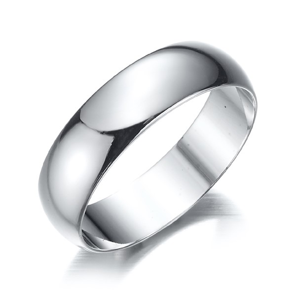 Rhodium Plated Men's Band Ring (6mm)  - US Size 11