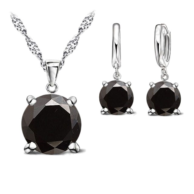 Blue Simulated Diamond Drop Earring & Necklace Set