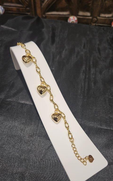 22K/Italy Stamped Yellow Gold Filled Heart Bracelet -17.5CM-6MM-Bonus Gift