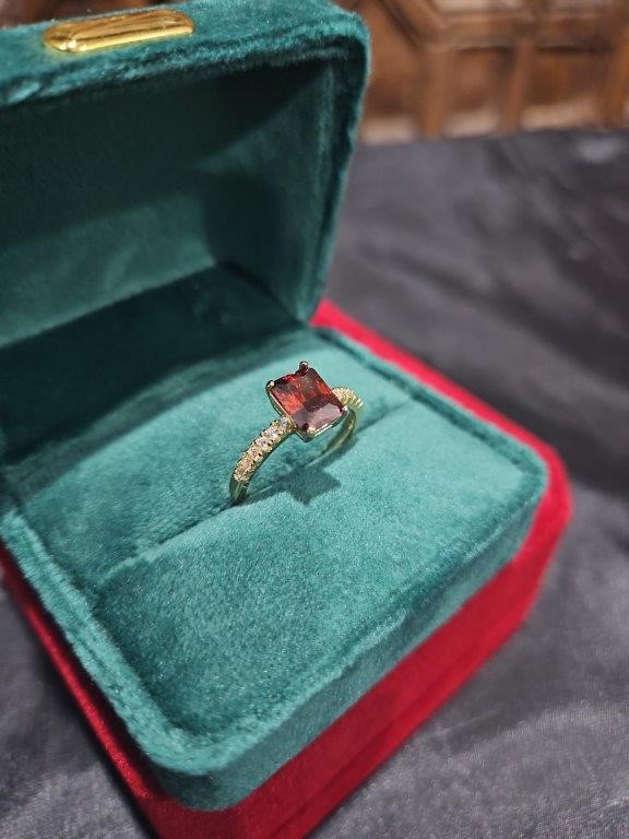 14K/Italy 2.5ct Ruby Emerald Cut Yellw Gold Filled Ring(stamped)-9US-Bonus