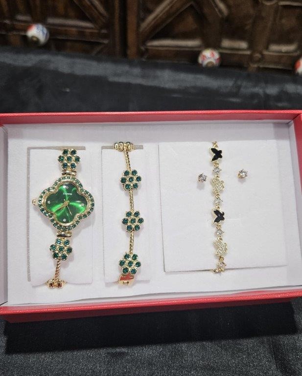 4-Piece Jewellery Set.Watch,Two Bracelet & Earrings(Gift Box Included)