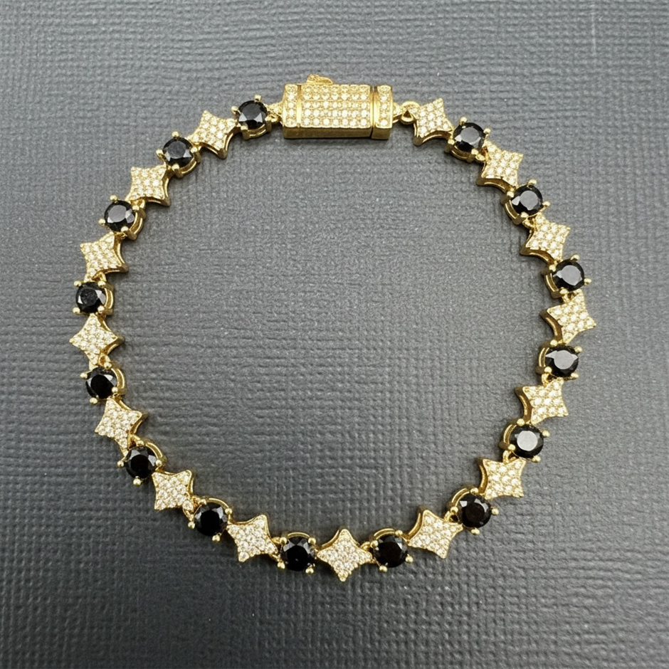 18K Gold-Filled 6mm Tennis Star Bracelet with Simulated Diamonds - 17.8cm