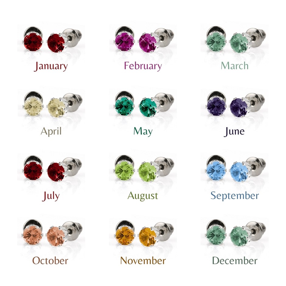 BULK PACK - 12 x Pairs of Birthstone Coloured 5mm Earrings - Great Gift