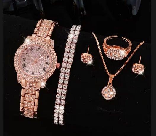 6-Piece Jewellery Set.Watch, Necklace, Bracelet, Ring & Earrings(Gift Box