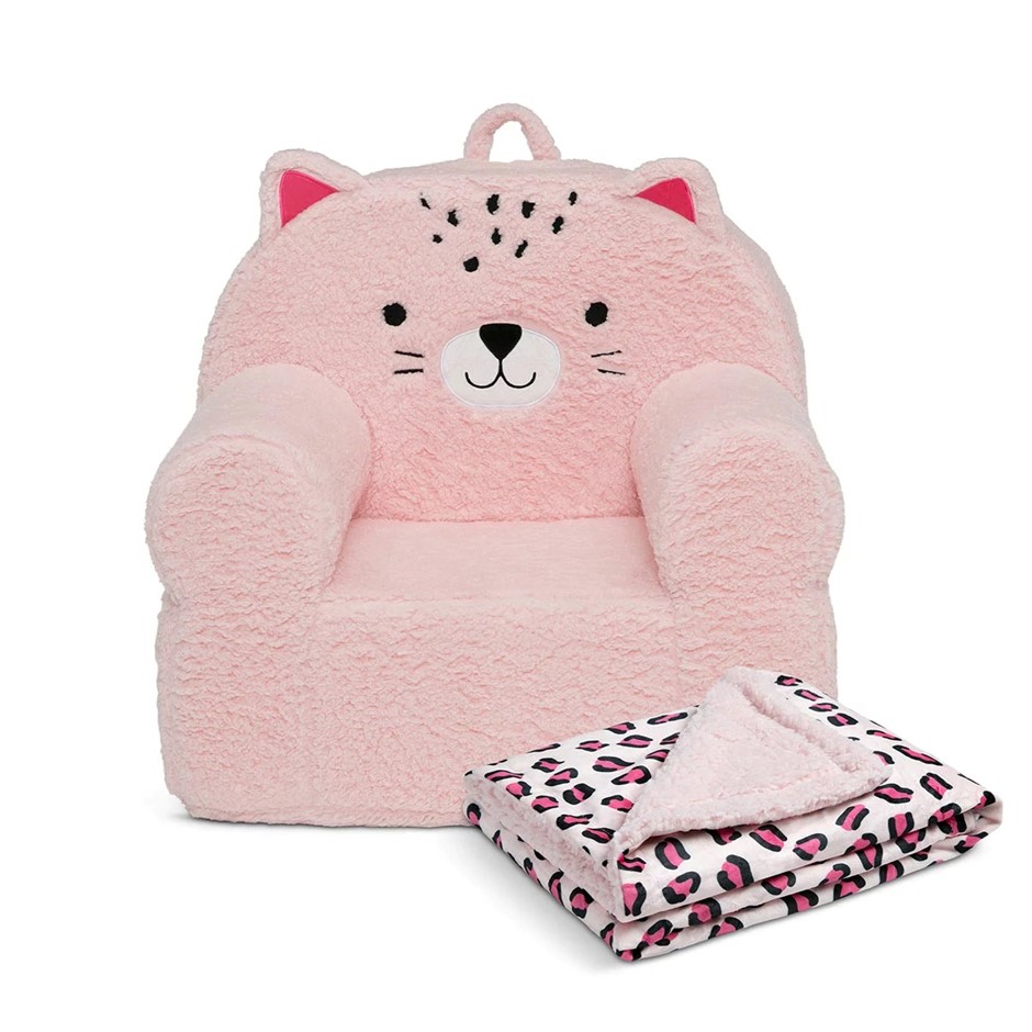 DELTA CHILDREN Cozee Kids' Animal Chair w/ Plush Blanket Leopard. NB: Used,
