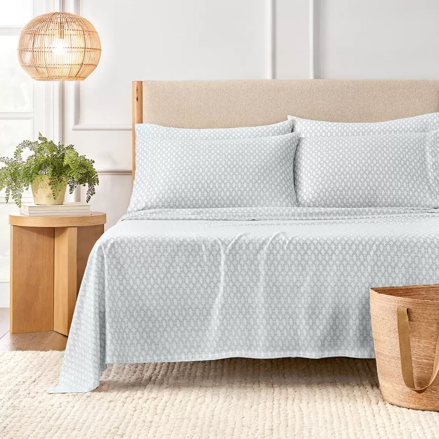 PURELY ORGANIC 300TC Cotton Bed Sheet, Evelyn Block Vine Blue. N.B: Flat sh