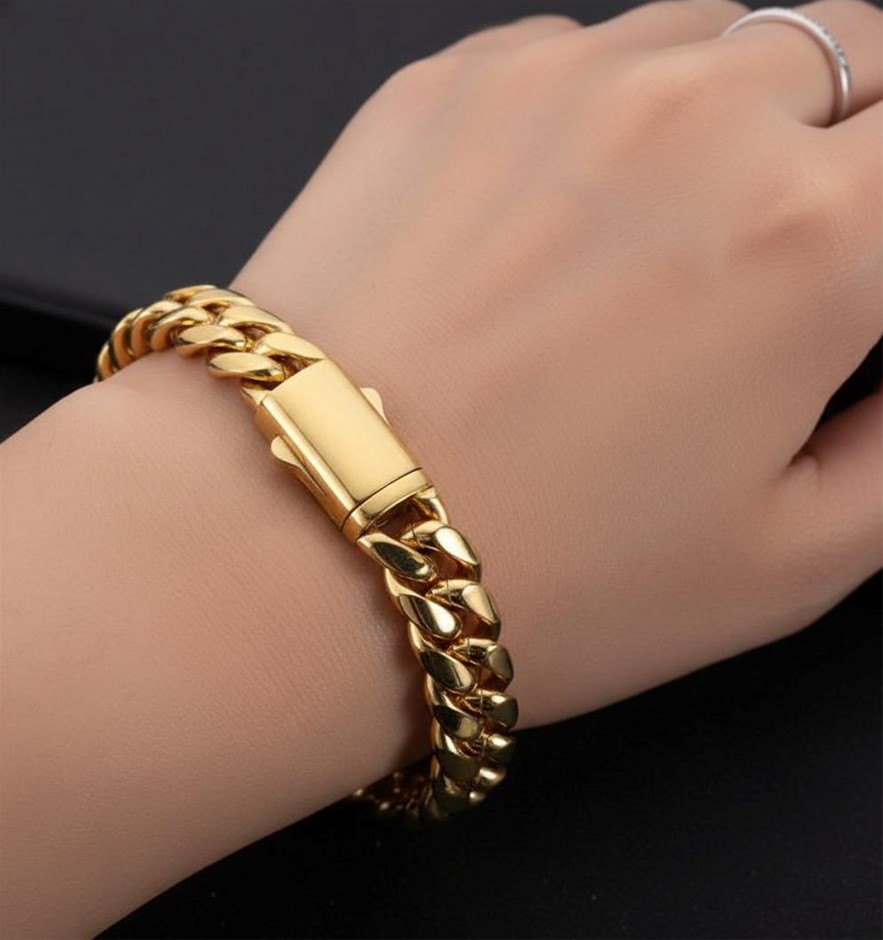 18k Italy Stamped Yellow Gold Filled Bracelet-Quality Guarantee-22cm-10mm