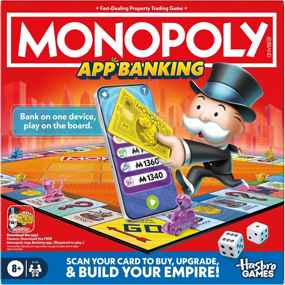 MONOPOLY App Banking Board Game, App-Enabled Monopoly Game, Ages 8+, 2 to 6