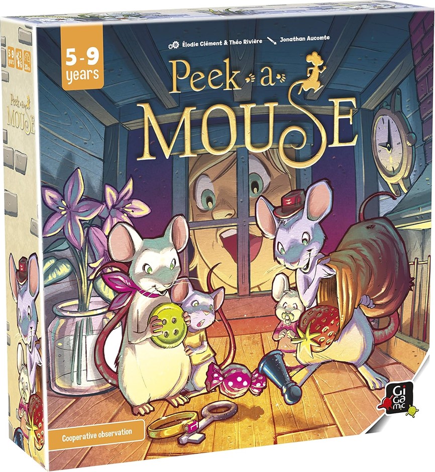 GIGAMIC Peek-A-Mouse Board Game. NB: Slightly damaged box & Some smaller pi