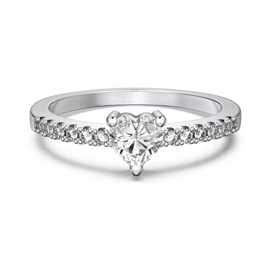 0.5ct Heart Cut GRA Certified Moissanite 925 Sterling Silver Ring - Size 8