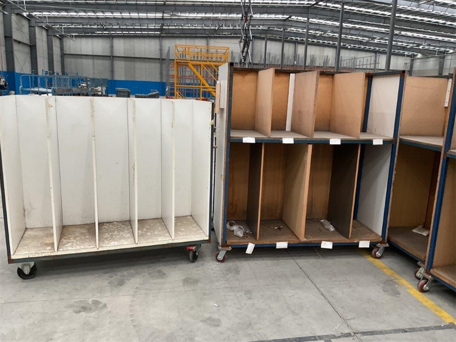 Steel Fabricated Trolleys with Timber Shelving x 2