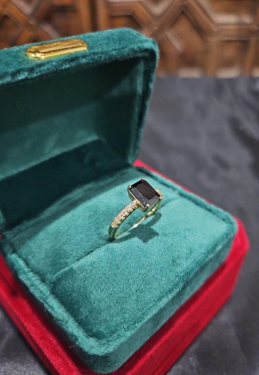 14K/Italy 2.0ct Black Emerald Cut Yellow Gold Filled Ring(stamped)8US