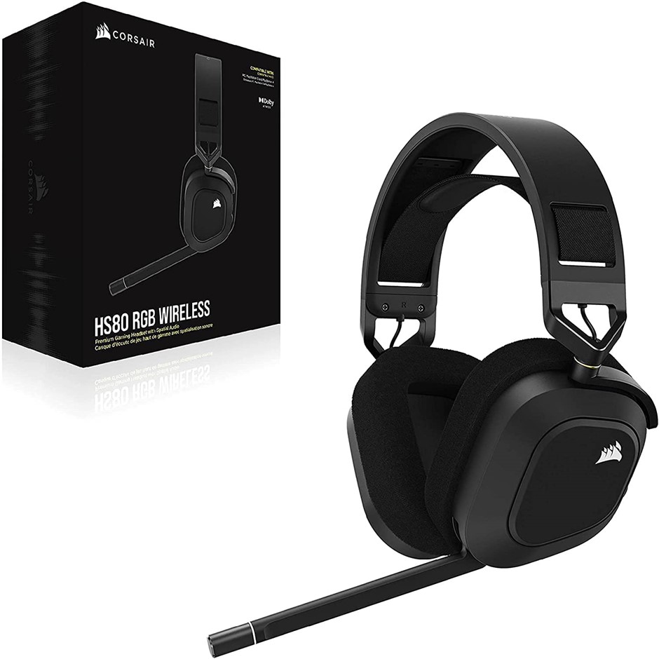 CORSAIR HS80 RGB Wireless Premium Gaming Headset with Spatial Audio Black.