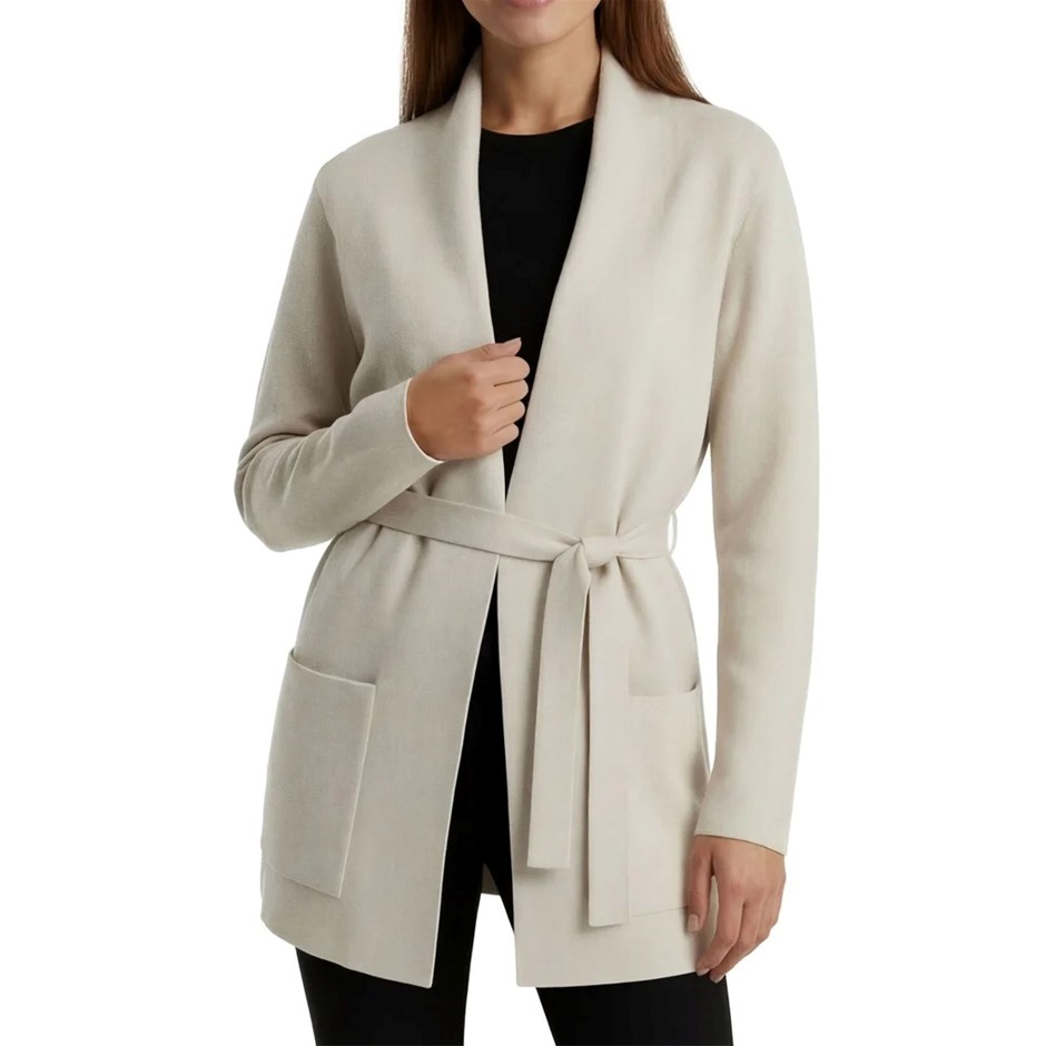 COMO VINTAGE Women's Belted Cardigan, Size XL, Beige.