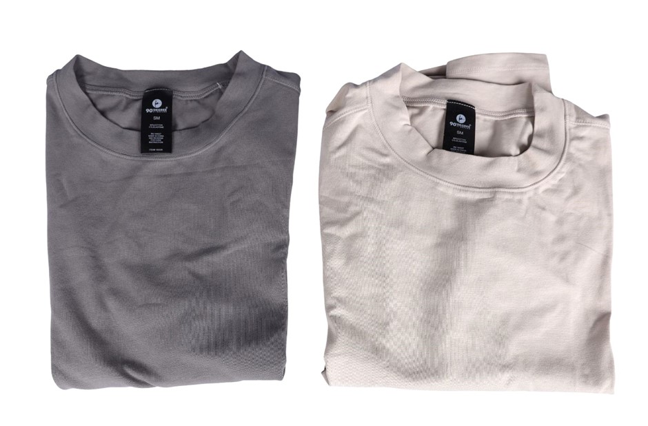 2-Pack 90 DEGREE REFLEX Women's Tees, Size S, Grey & Beige.