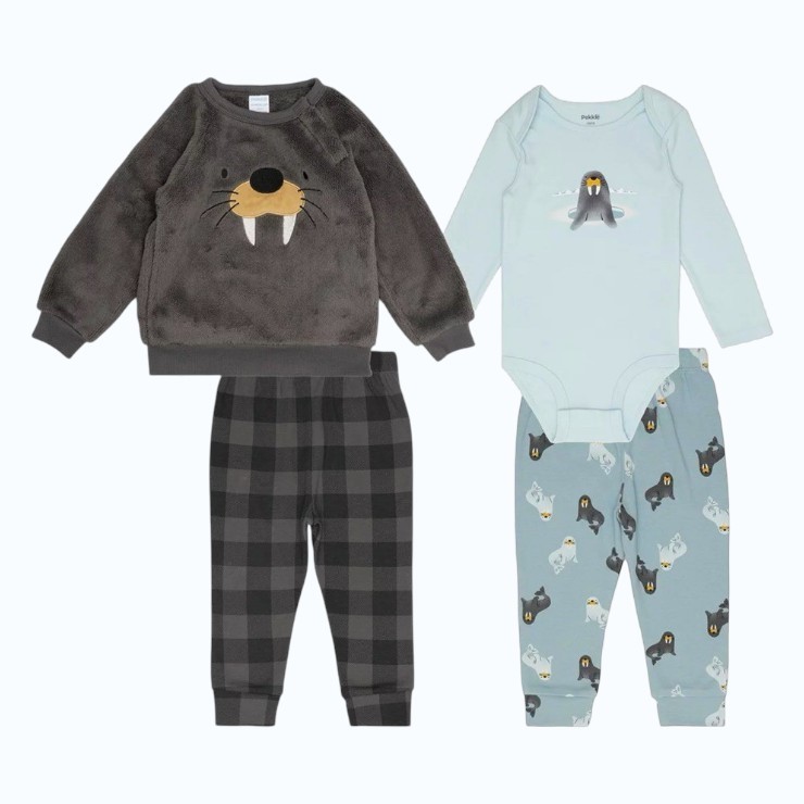 PEKKLE 4pc Infant Set, Size 9M, Plush Top w/ Bodysuit & Pants, MGY Seal.