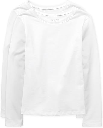 THE CHILDREN'S PLACE Girls 2-Pack Basic Long Sleeve Layering Tees, XL, Whit